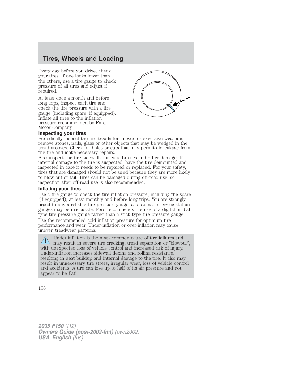 Tires, wheels and loading | FORD 2005 F-150 v.2 User Manual | Page 156 / 312