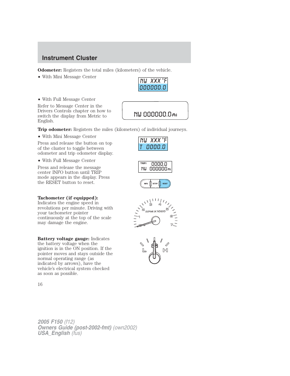Instrument cluster | FORD 2005 F-150 v.2 User Manual | Page 16 / 312