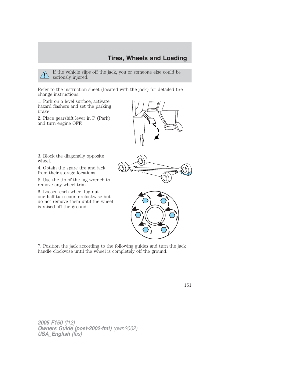 Tires, wheels and loading | FORD 2005 F-150 v.2 User Manual | Page 161 / 312