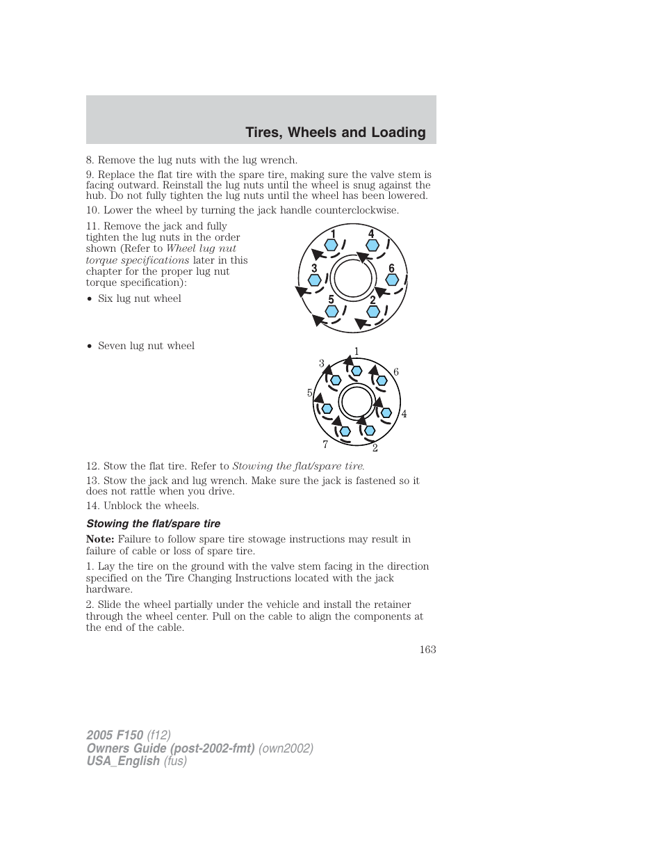 Tires, wheels and loading | FORD 2005 F-150 v.2 User Manual | Page 163 / 312