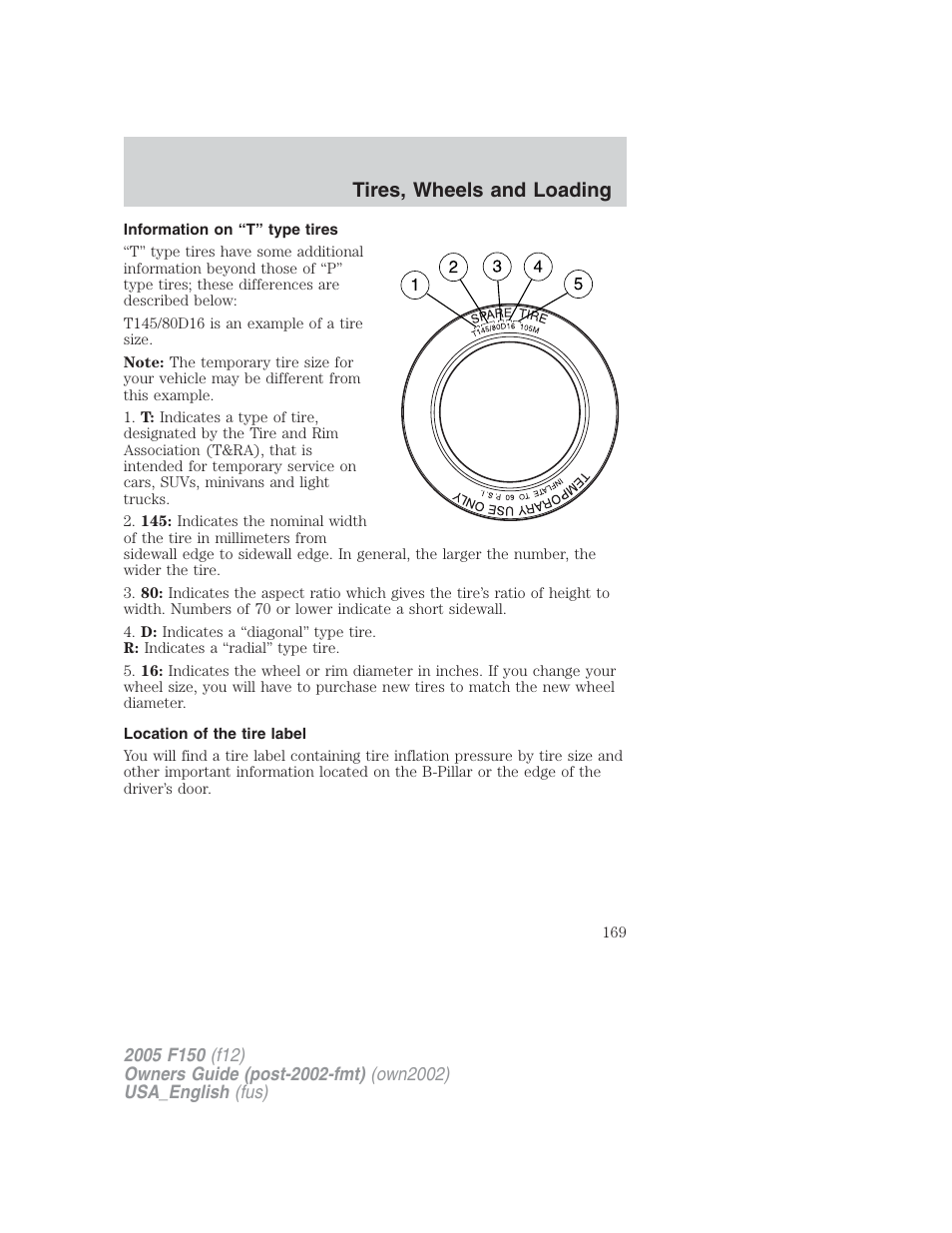 Tires, wheels and loading | FORD 2005 F-150 v.2 User Manual | Page 169 / 312