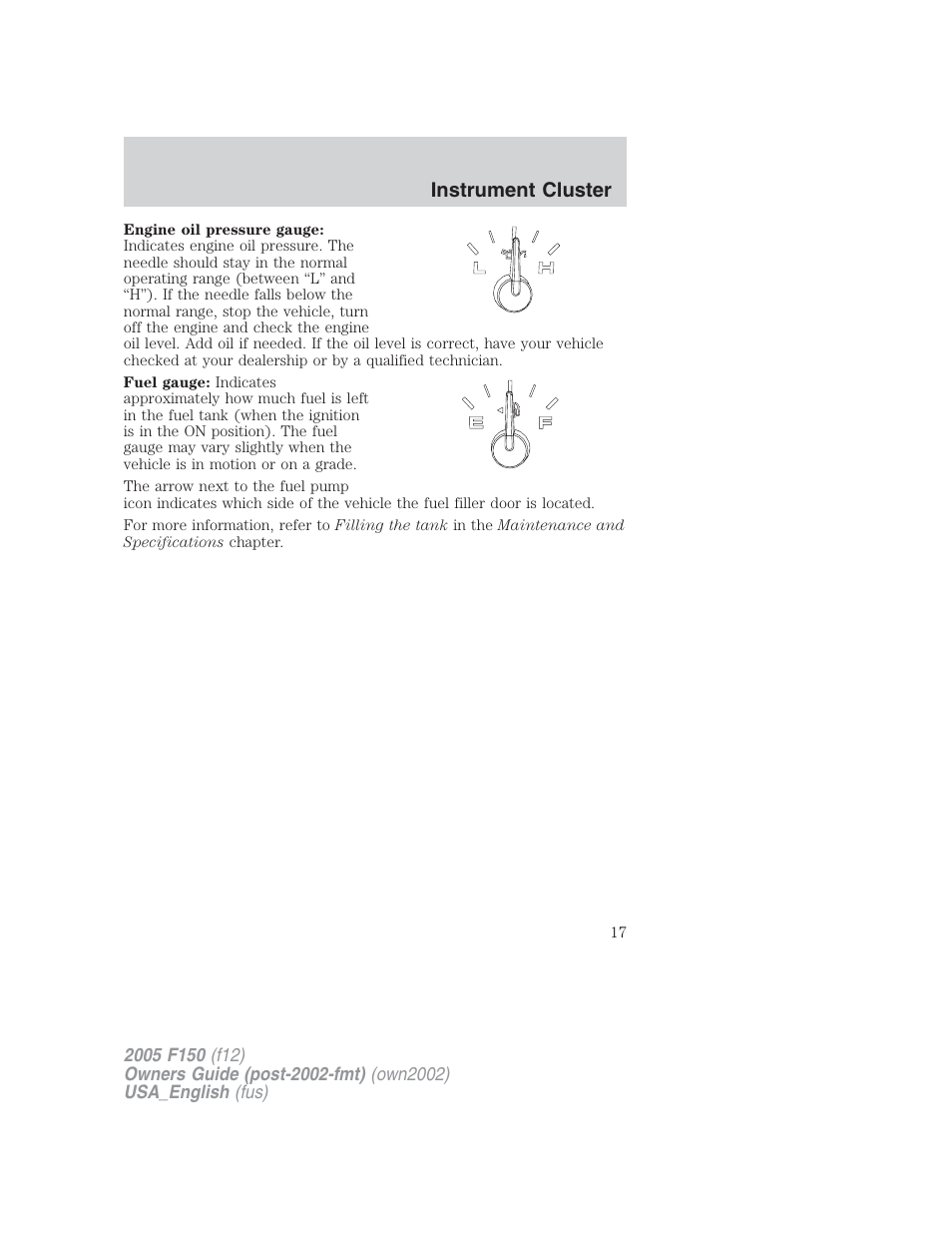 Instrument cluster | FORD 2005 F-150 v.2 User Manual | Page 17 / 312