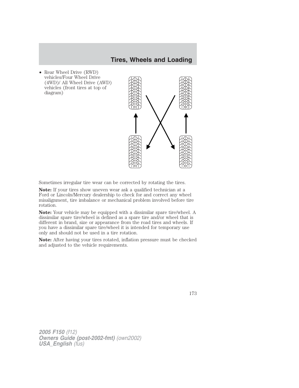Tires, wheels and loading | FORD 2005 F-150 v.2 User Manual | Page 173 / 312