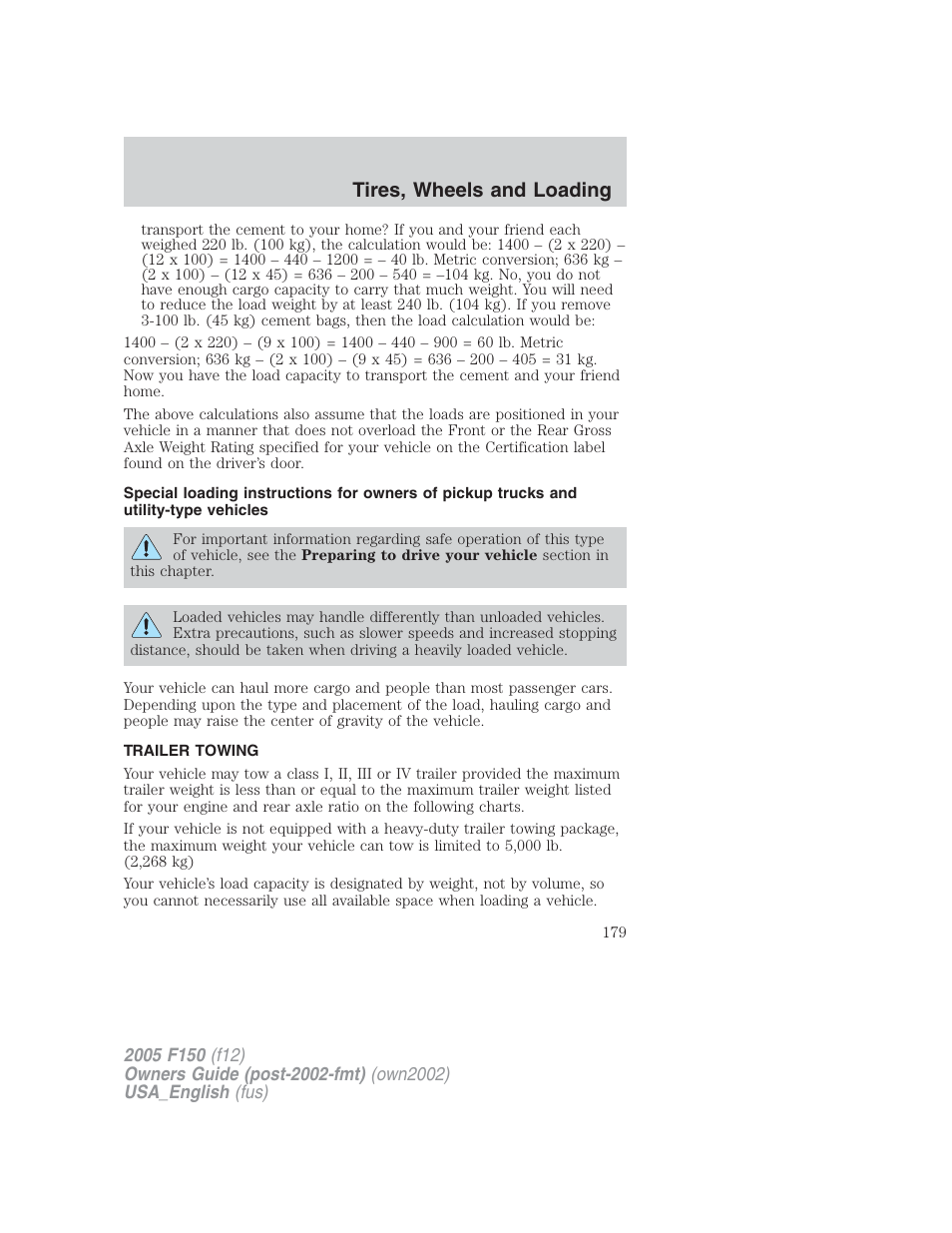 Tires, wheels and loading | FORD 2005 F-150 v.2 User Manual | Page 179 / 312