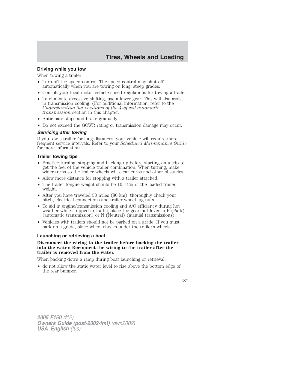 Tires, wheels and loading | FORD 2005 F-150 v.2 User Manual | Page 187 / 312