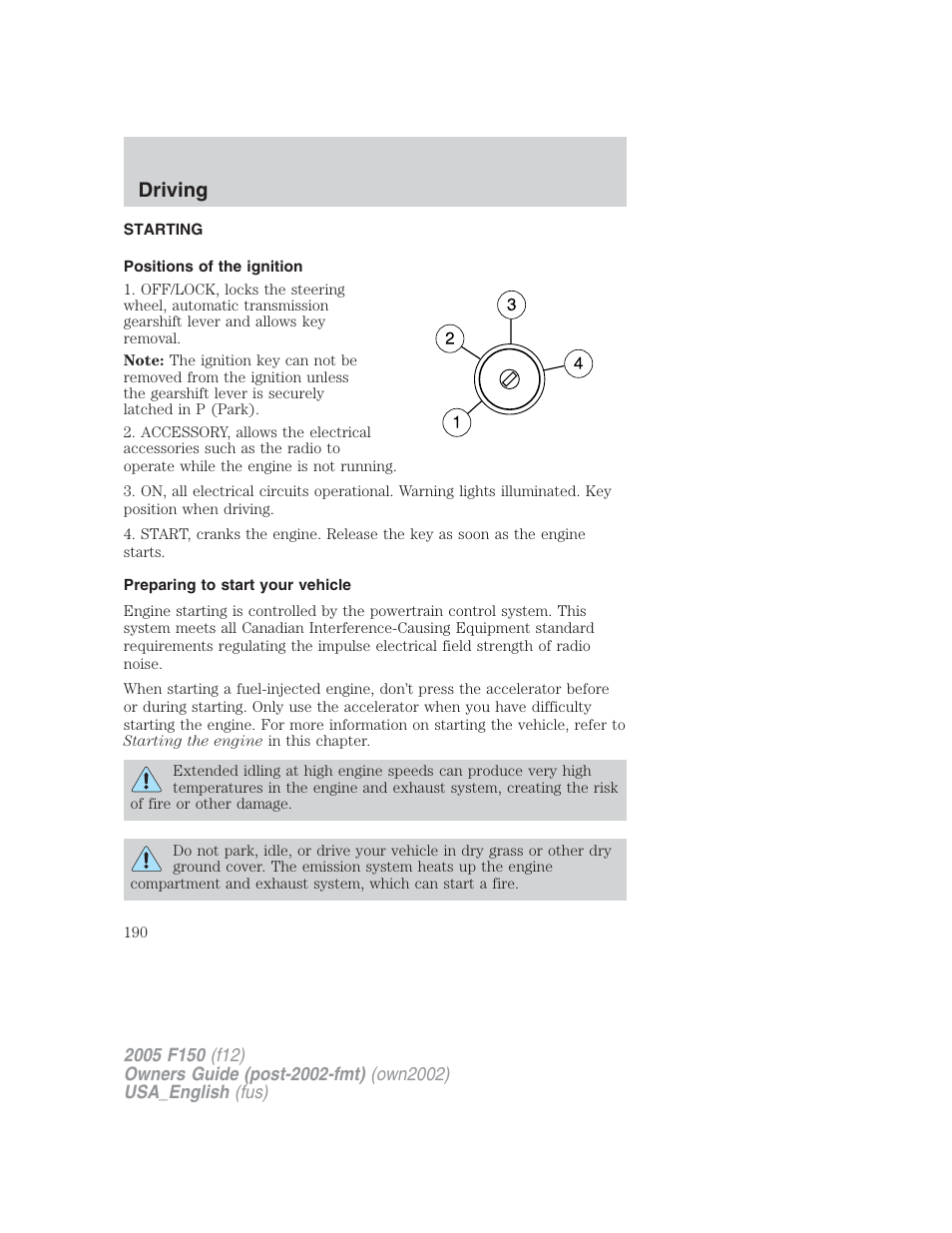 Driving | FORD 2005 F-150 v.2 User Manual | Page 190 / 312