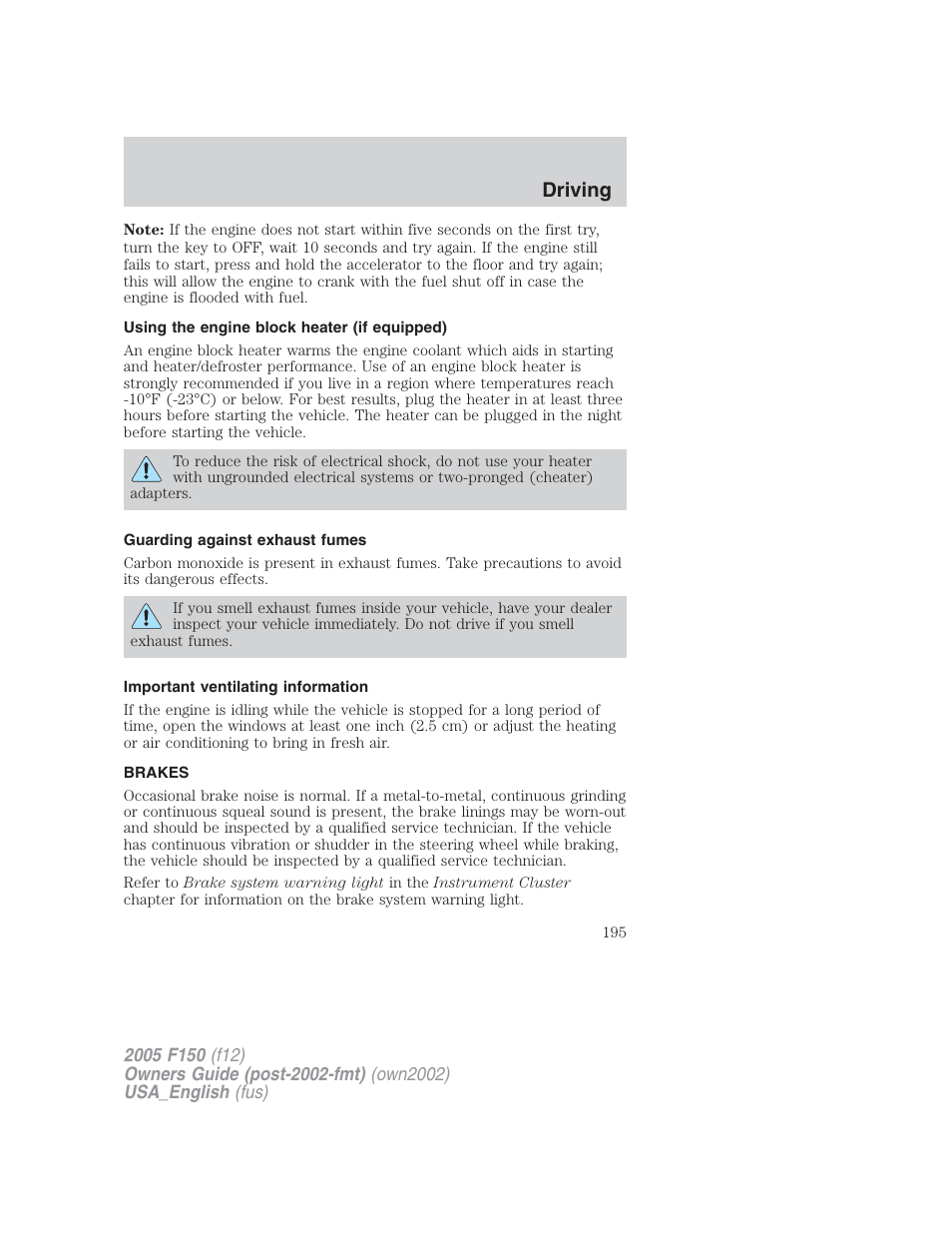 Driving | FORD 2005 F-150 v.2 User Manual | Page 195 / 312