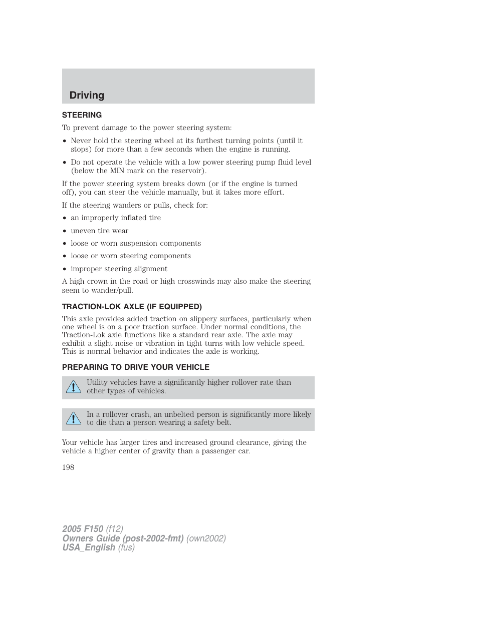 Driving | FORD 2005 F-150 v.2 User Manual | Page 198 / 312