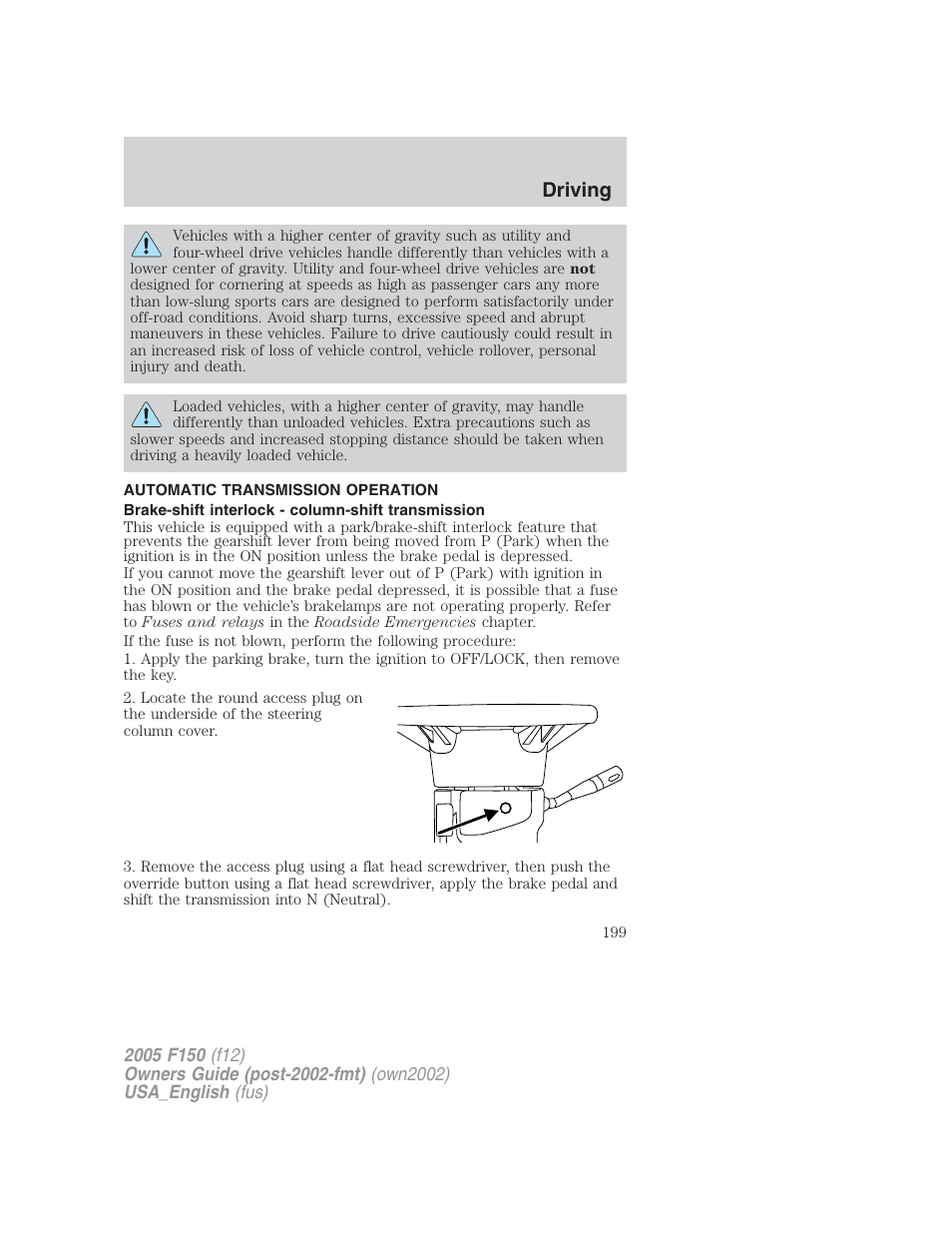 Driving | FORD 2005 F-150 v.2 User Manual | Page 199 / 312