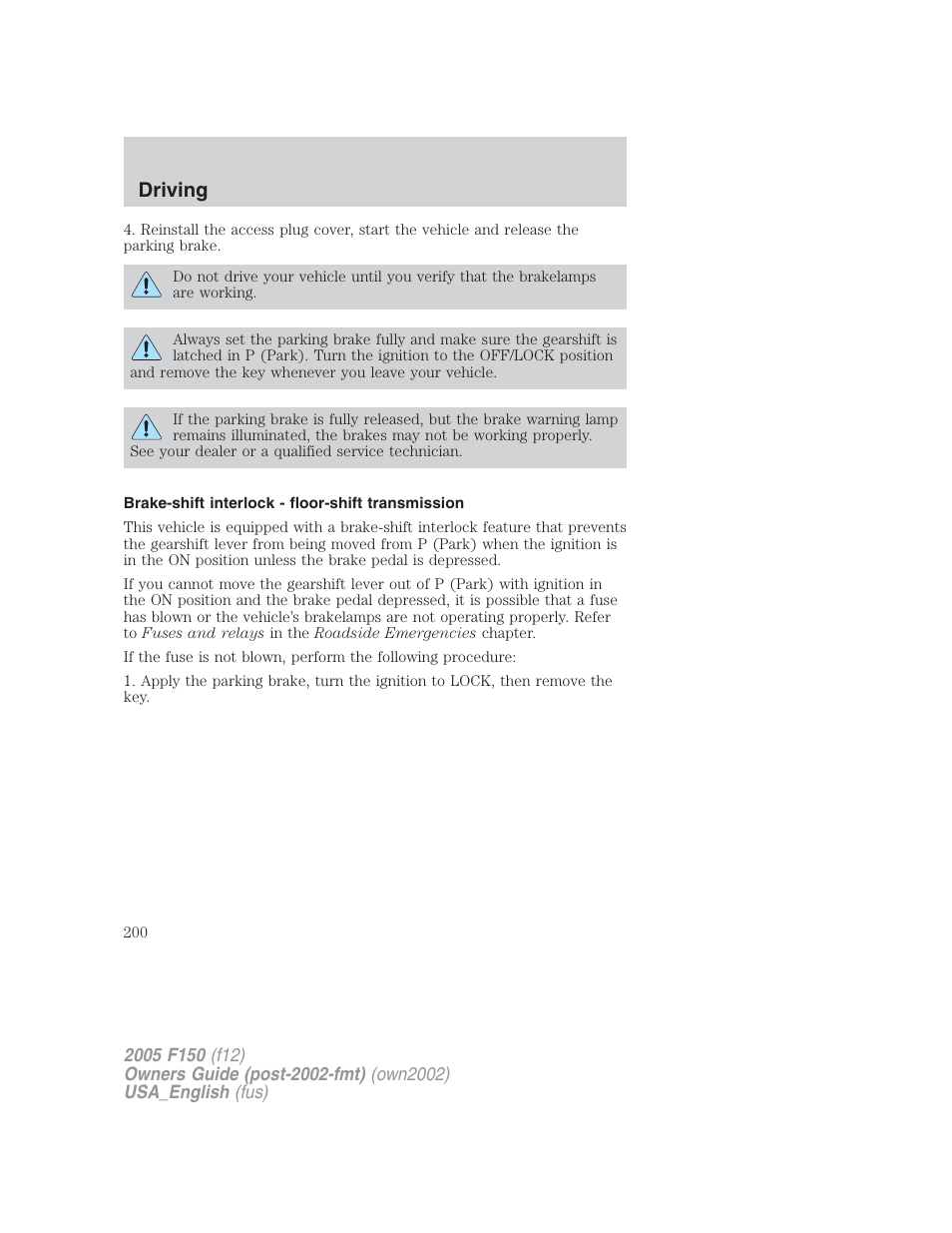 Driving | FORD 2005 F-150 v.2 User Manual | Page 200 / 312