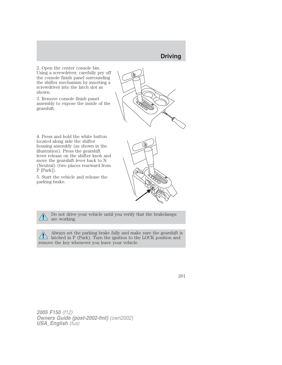 Driving | FORD 2005 F-150 v.2 User Manual | Page 201 / 312