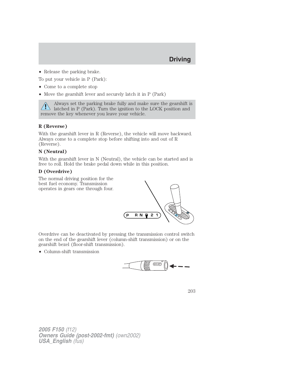 Driving | FORD 2005 F-150 v.2 User Manual | Page 203 / 312