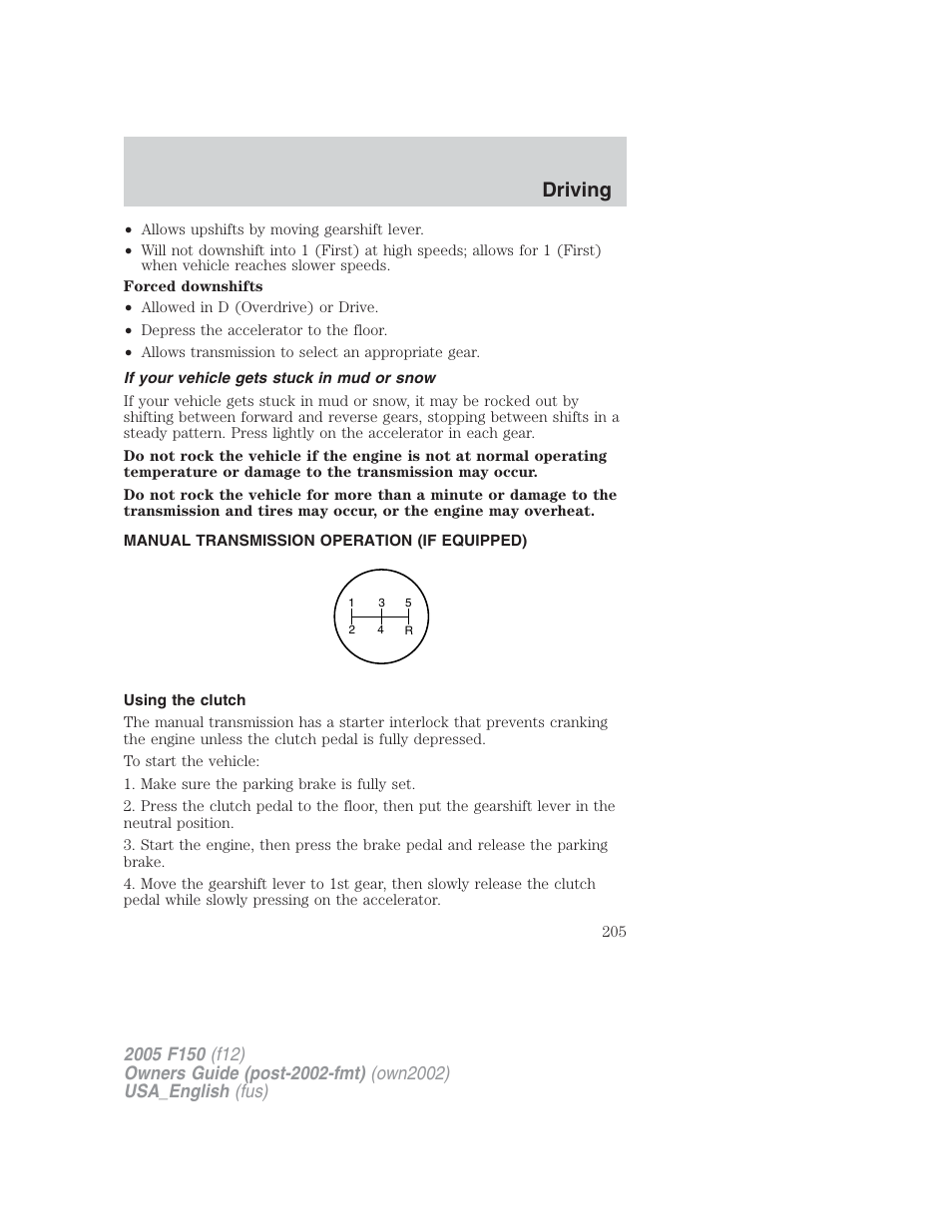 Driving | FORD 2005 F-150 v.2 User Manual | Page 205 / 312