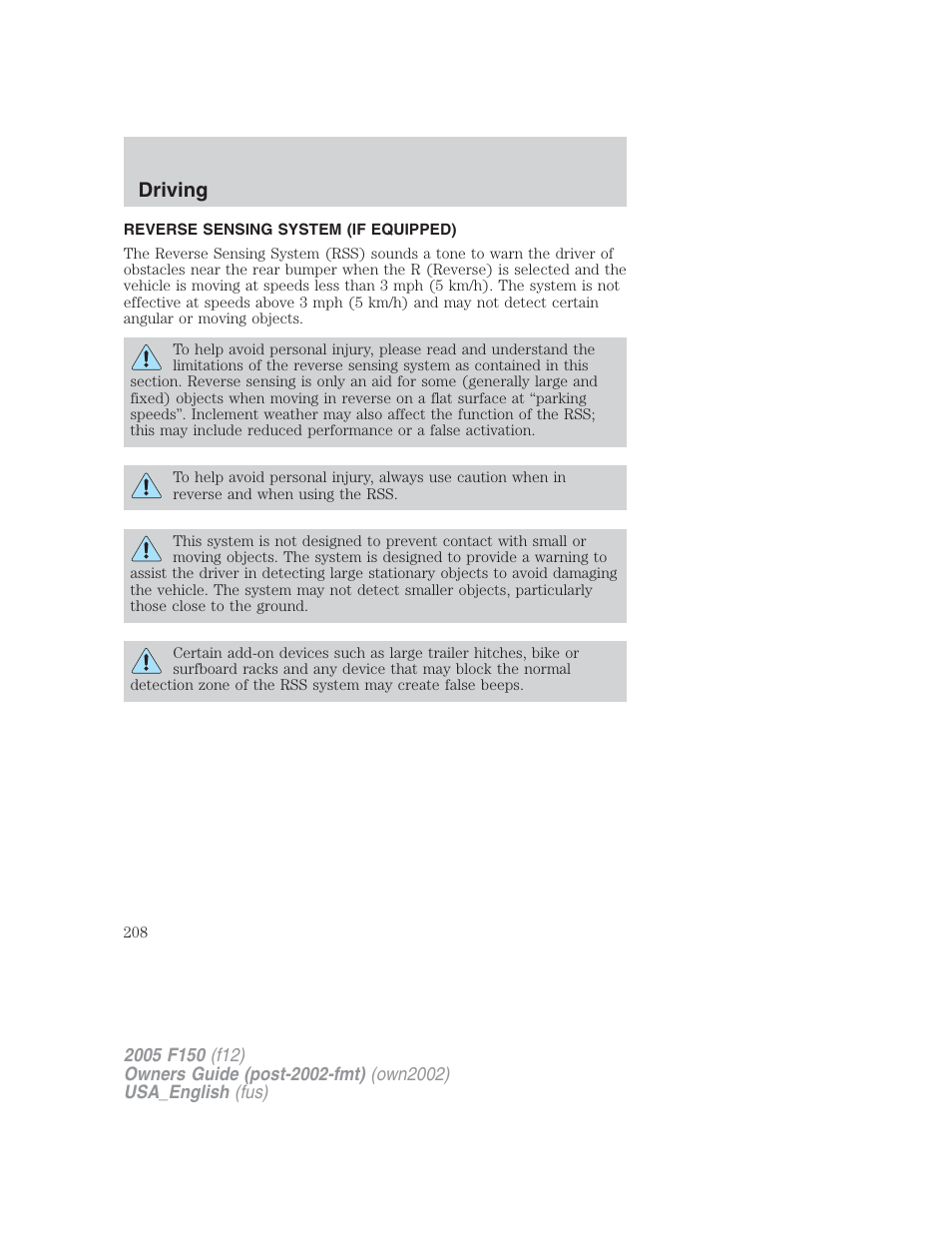 Driving | FORD 2005 F-150 v.2 User Manual | Page 208 / 312