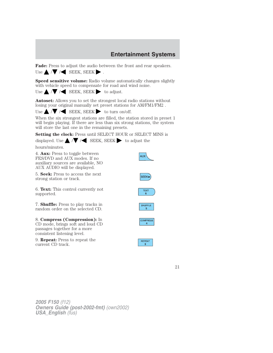 Entertainment systems | FORD 2005 F-150 v.2 User Manual | Page 21 / 312