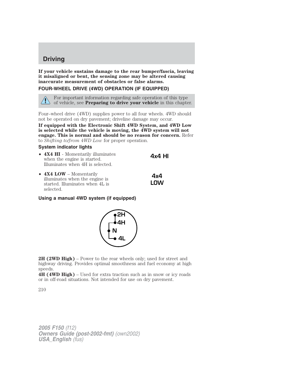 Driving | FORD 2005 F-150 v.2 User Manual | Page 210 / 312