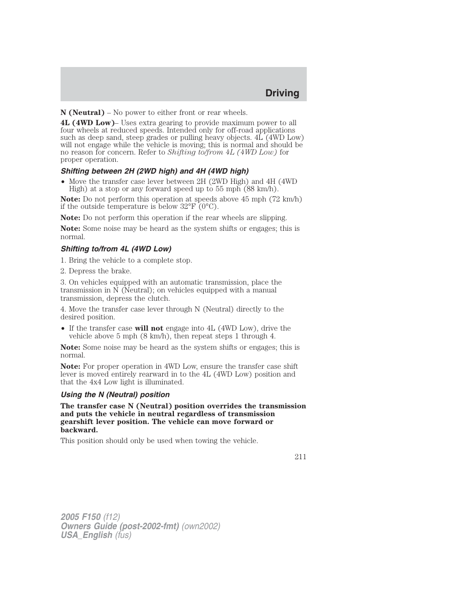 Driving | FORD 2005 F-150 v.2 User Manual | Page 211 / 312