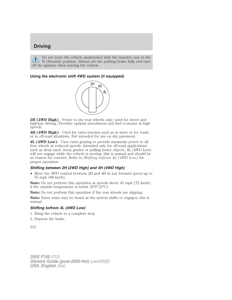 Driving | FORD 2005 F-150 v.2 User Manual | Page 212 / 312