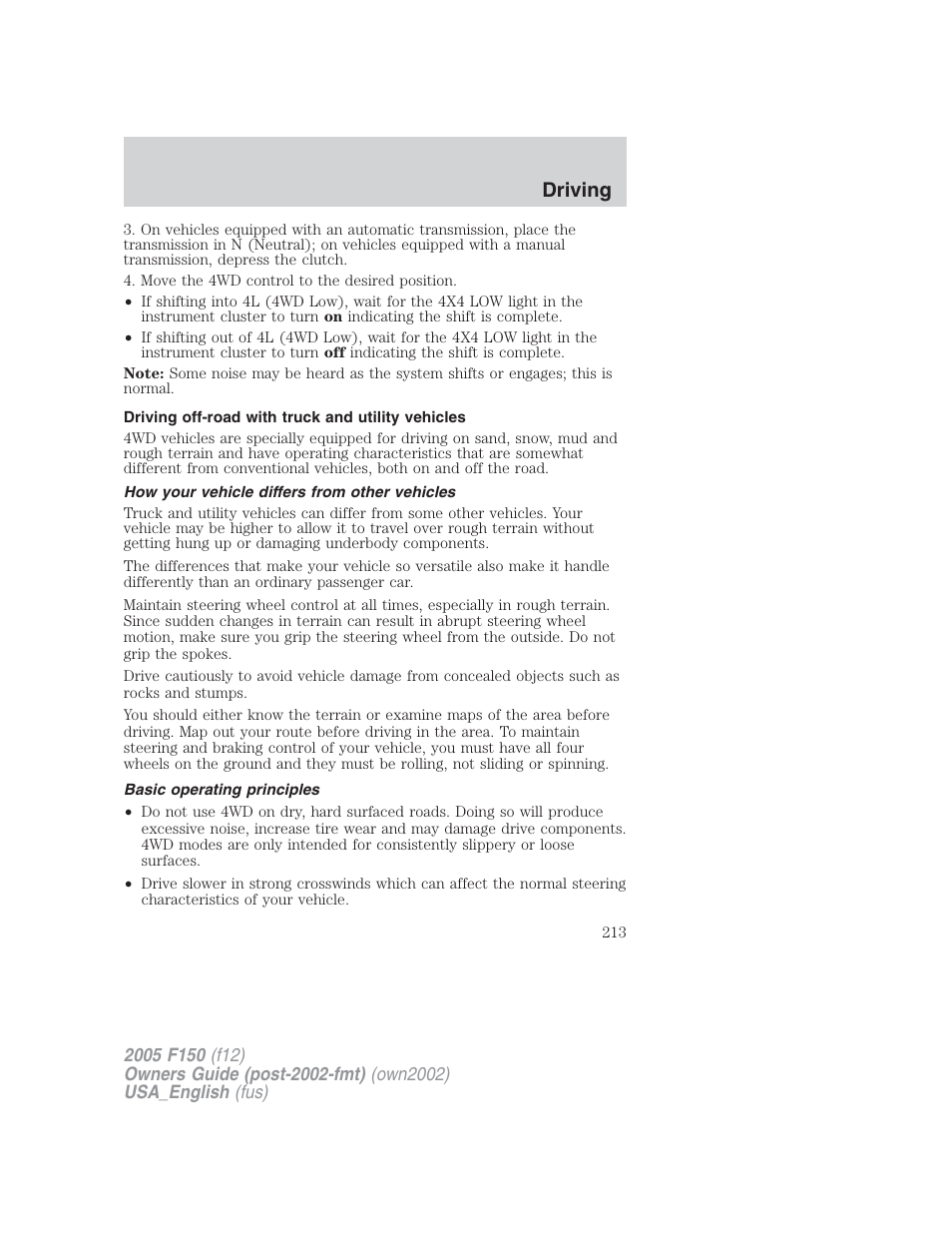 Driving | FORD 2005 F-150 v.2 User Manual | Page 213 / 312