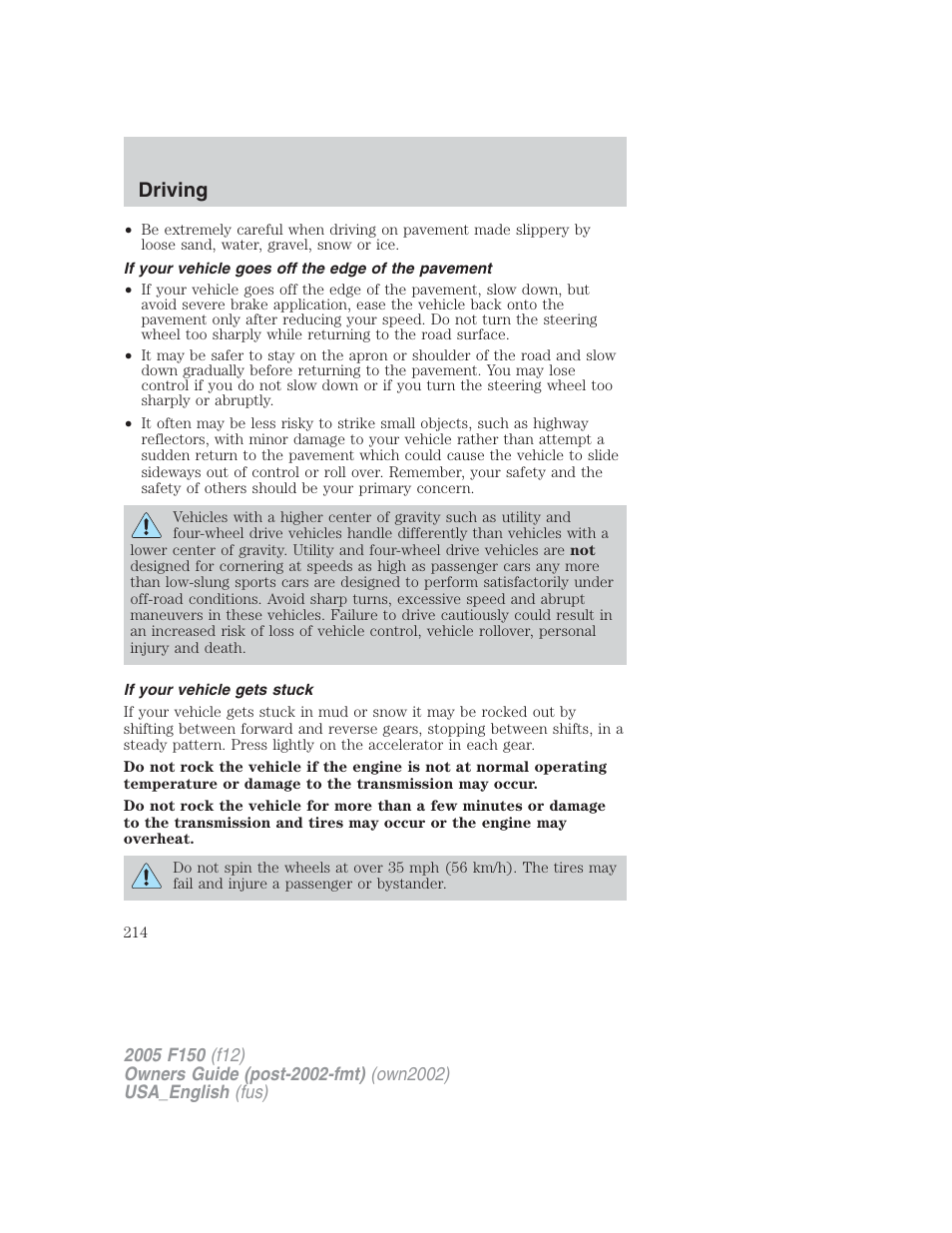 Driving | FORD 2005 F-150 v.2 User Manual | Page 214 / 312