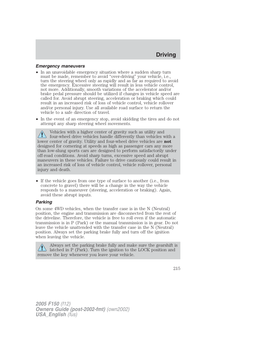 Driving | FORD 2005 F-150 v.2 User Manual | Page 215 / 312