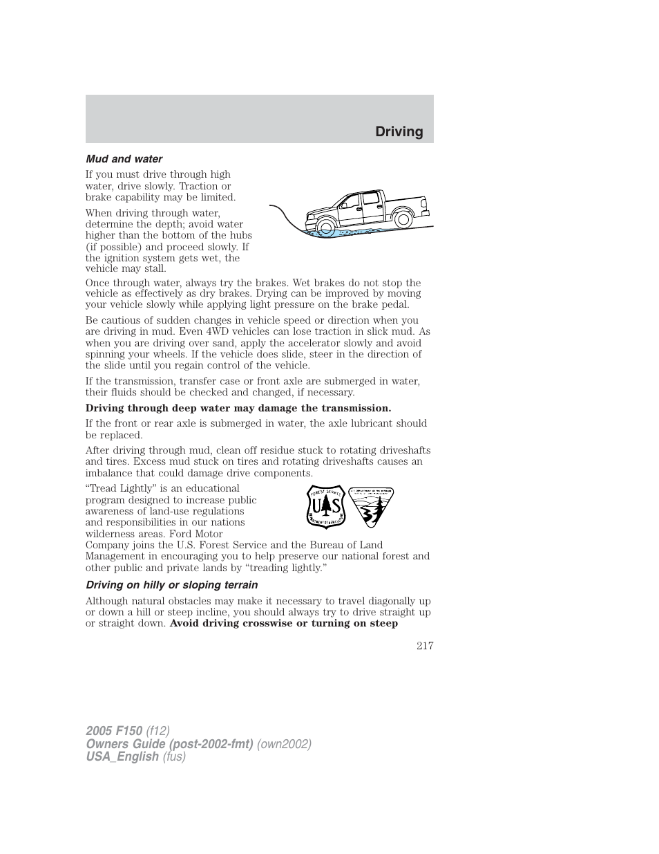 Driving | FORD 2005 F-150 v.2 User Manual | Page 217 / 312