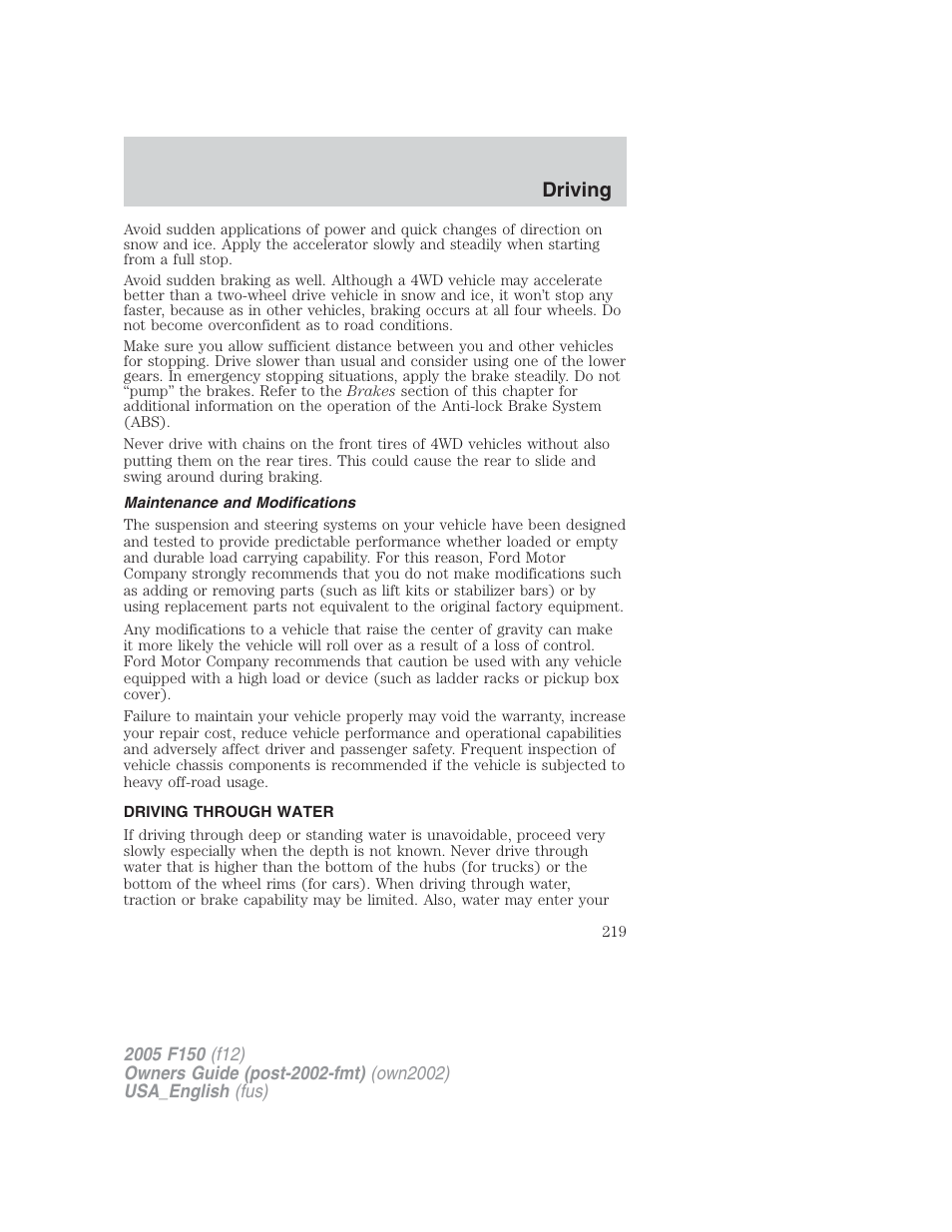 Driving | FORD 2005 F-150 v.2 User Manual | Page 219 / 312