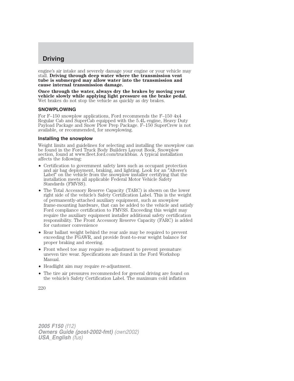 Driving | FORD 2005 F-150 v.2 User Manual | Page 220 / 312