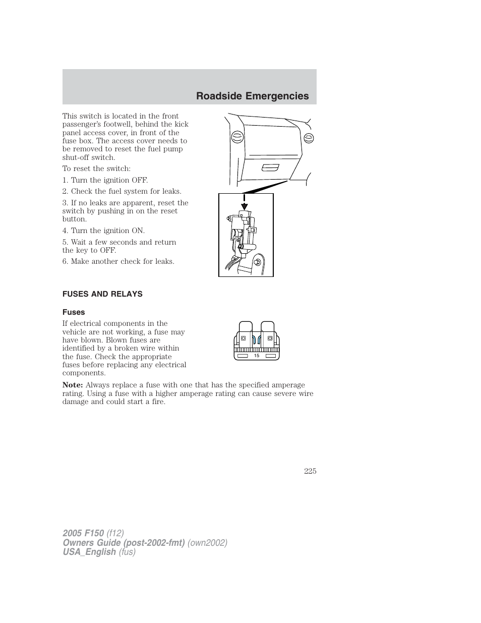 Roadside emergencies | FORD 2005 F-150 v.2 User Manual | Page 225 / 312