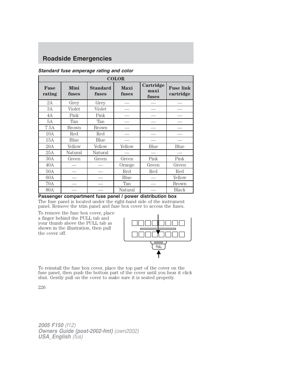 Roadside emergencies | FORD 2005 F-150 v.2 User Manual | Page 226 / 312