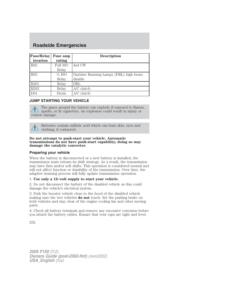 Roadside emergencies | FORD 2005 F-150 v.2 User Manual | Page 232 / 312