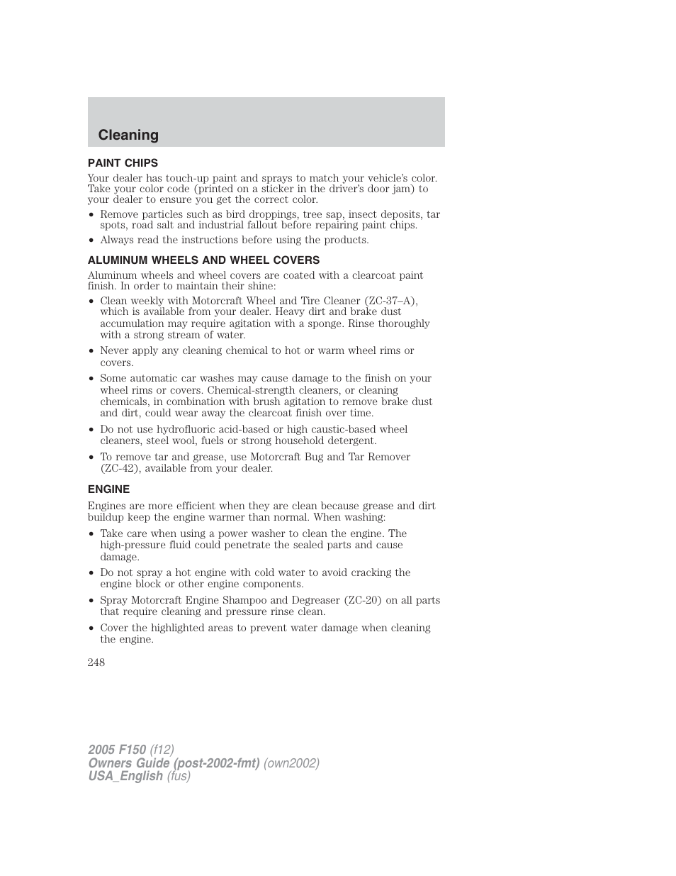 Cleaning | FORD 2005 F-150 v.2 User Manual | Page 248 / 312