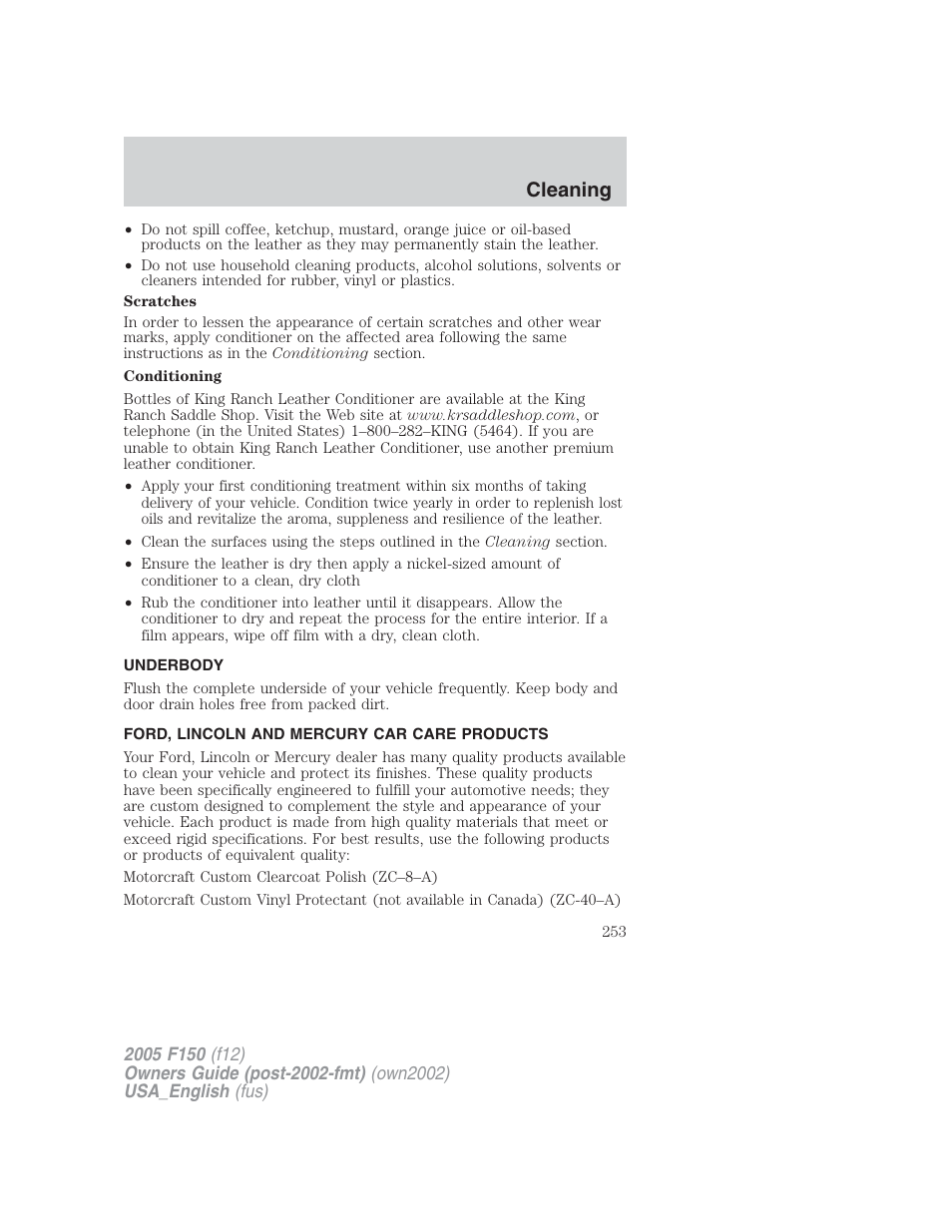 Cleaning | FORD 2005 F-150 v.2 User Manual | Page 253 / 312