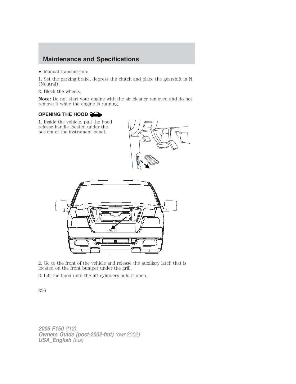 Maintenance and specifications | FORD 2005 F-150 v.2 User Manual | Page 256 / 312