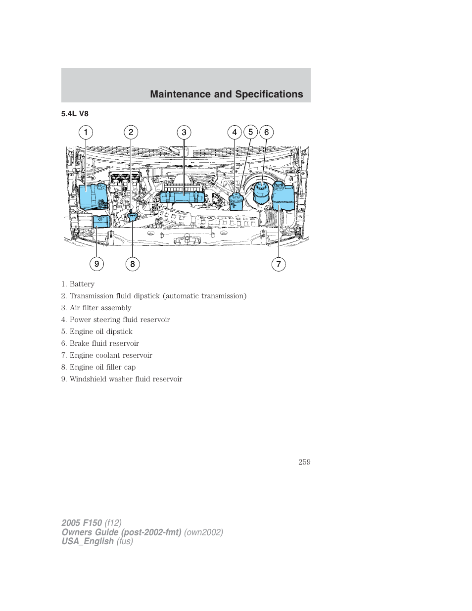Maintenance and specifications | FORD 2005 F-150 v.2 User Manual | Page 259 / 312