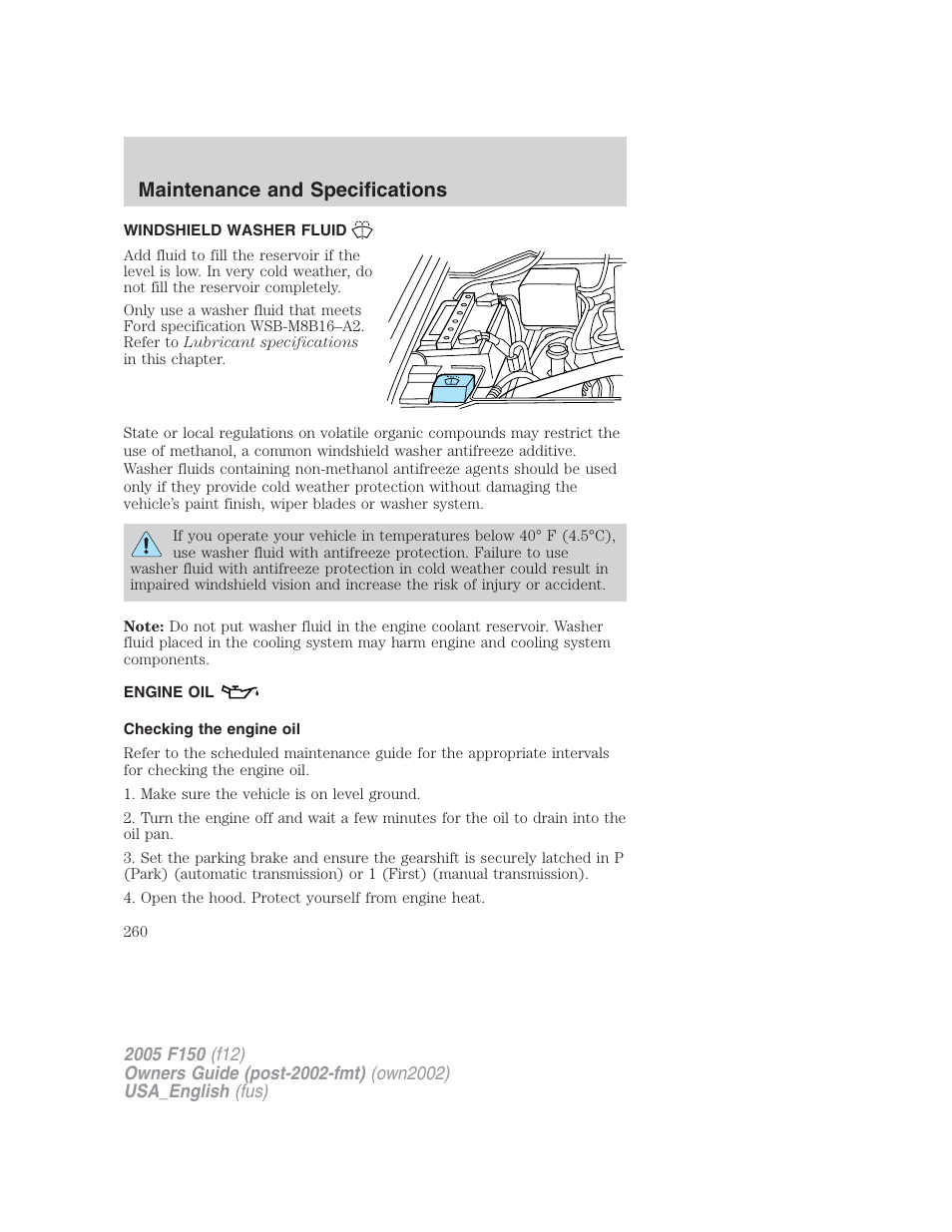 Maintenance and specifications | FORD 2005 F-150 v.2 User Manual | Page 260 / 312