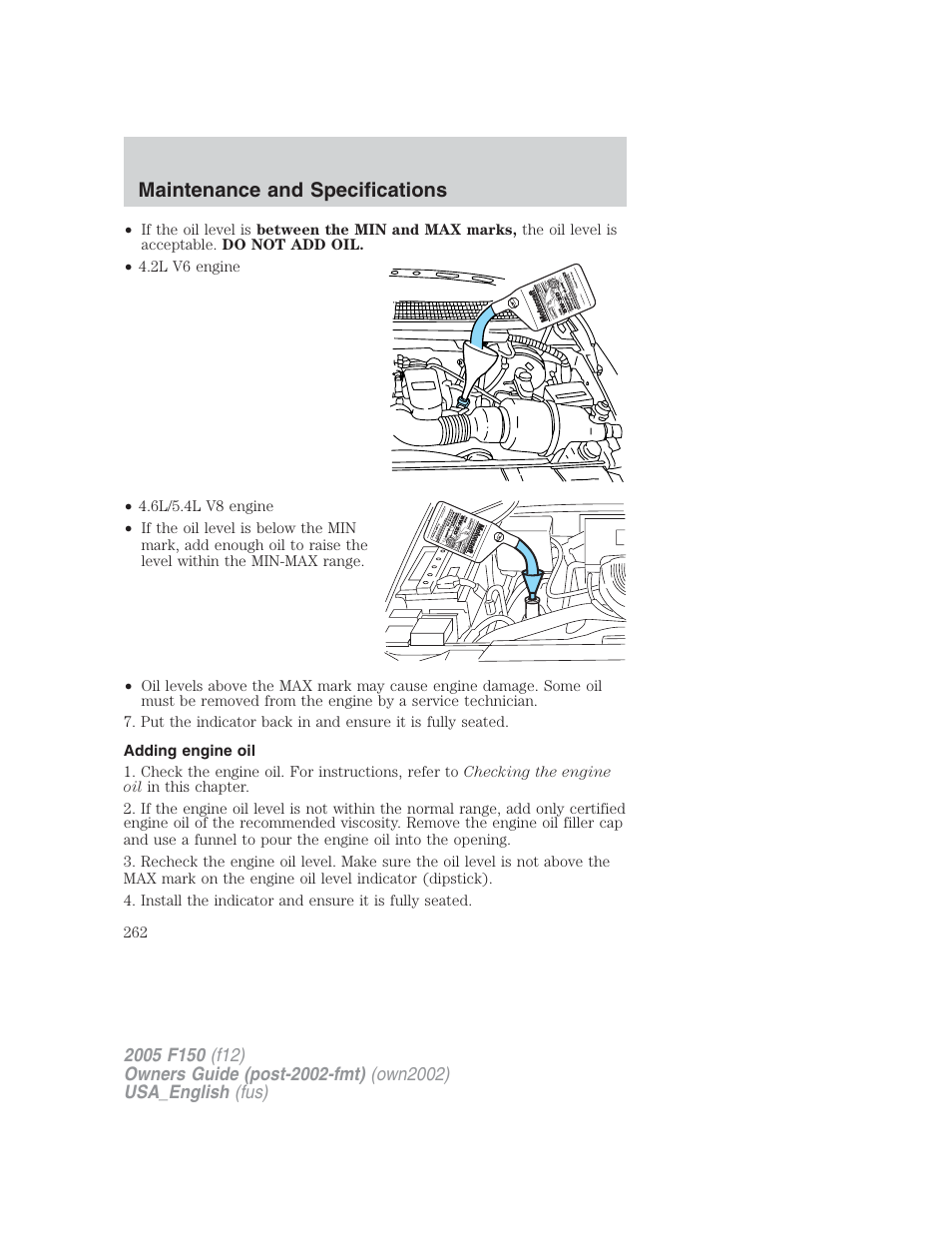 Maintenance and specifications | FORD 2005 F-150 v.2 User Manual | Page 262 / 312