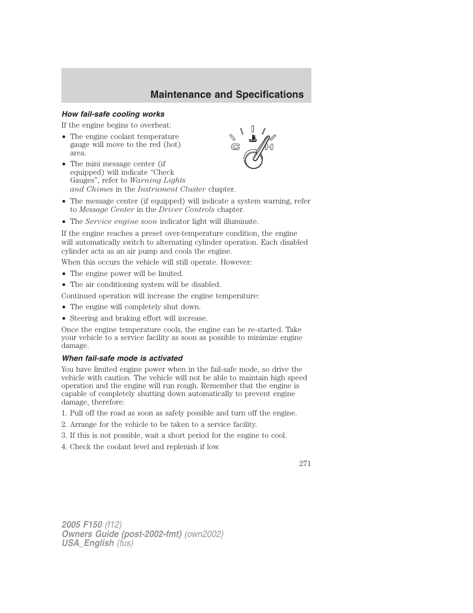 Maintenance and specifications | FORD 2005 F-150 v.2 User Manual | Page 271 / 312