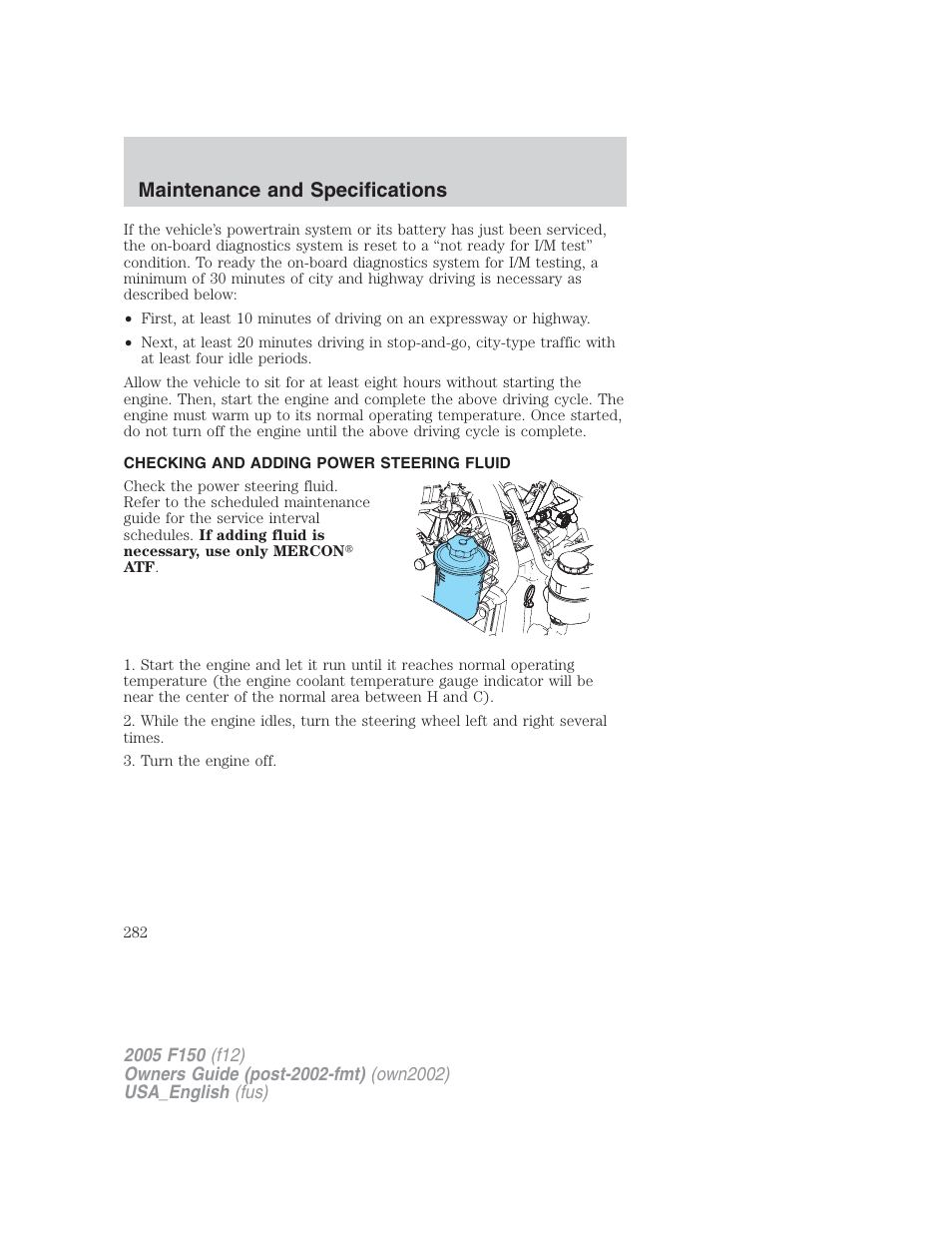 Maintenance and specifications | FORD 2005 F-150 v.2 User Manual | Page 282 / 312