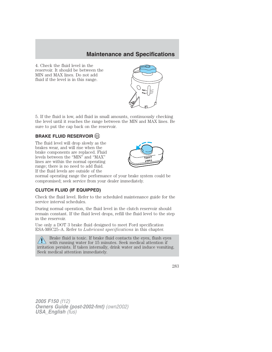 Maintenance and specifications | FORD 2005 F-150 v.2 User Manual | Page 283 / 312