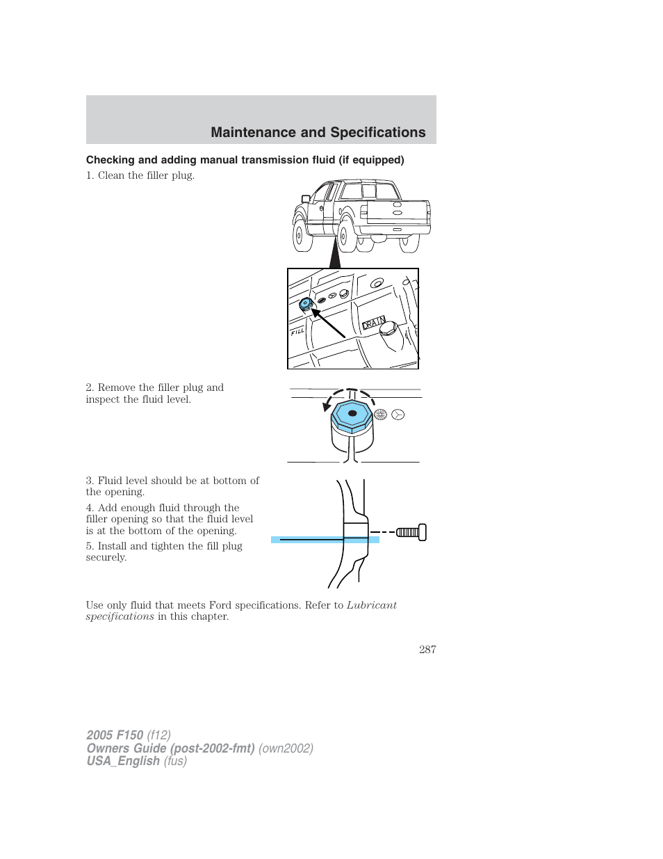 Maintenance and specifications | FORD 2005 F-150 v.2 User Manual | Page 287 / 312