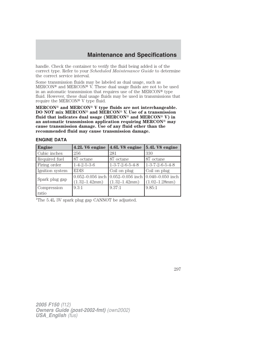 Maintenance and specifications | FORD 2005 F-150 v.2 User Manual | Page 297 / 312