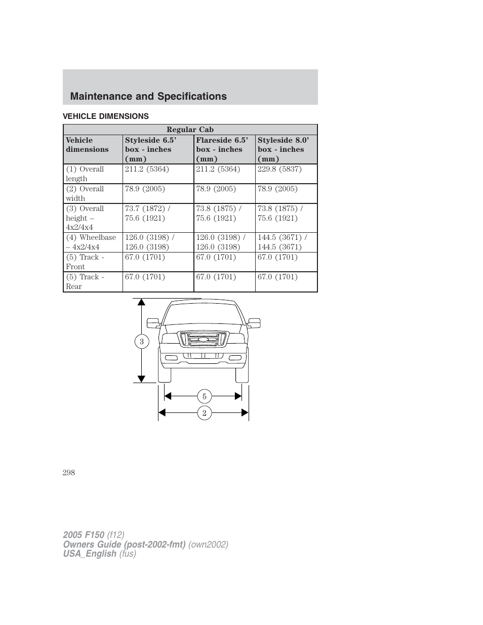 Maintenance and specifications | FORD 2005 F-150 v.2 User Manual | Page 298 / 312