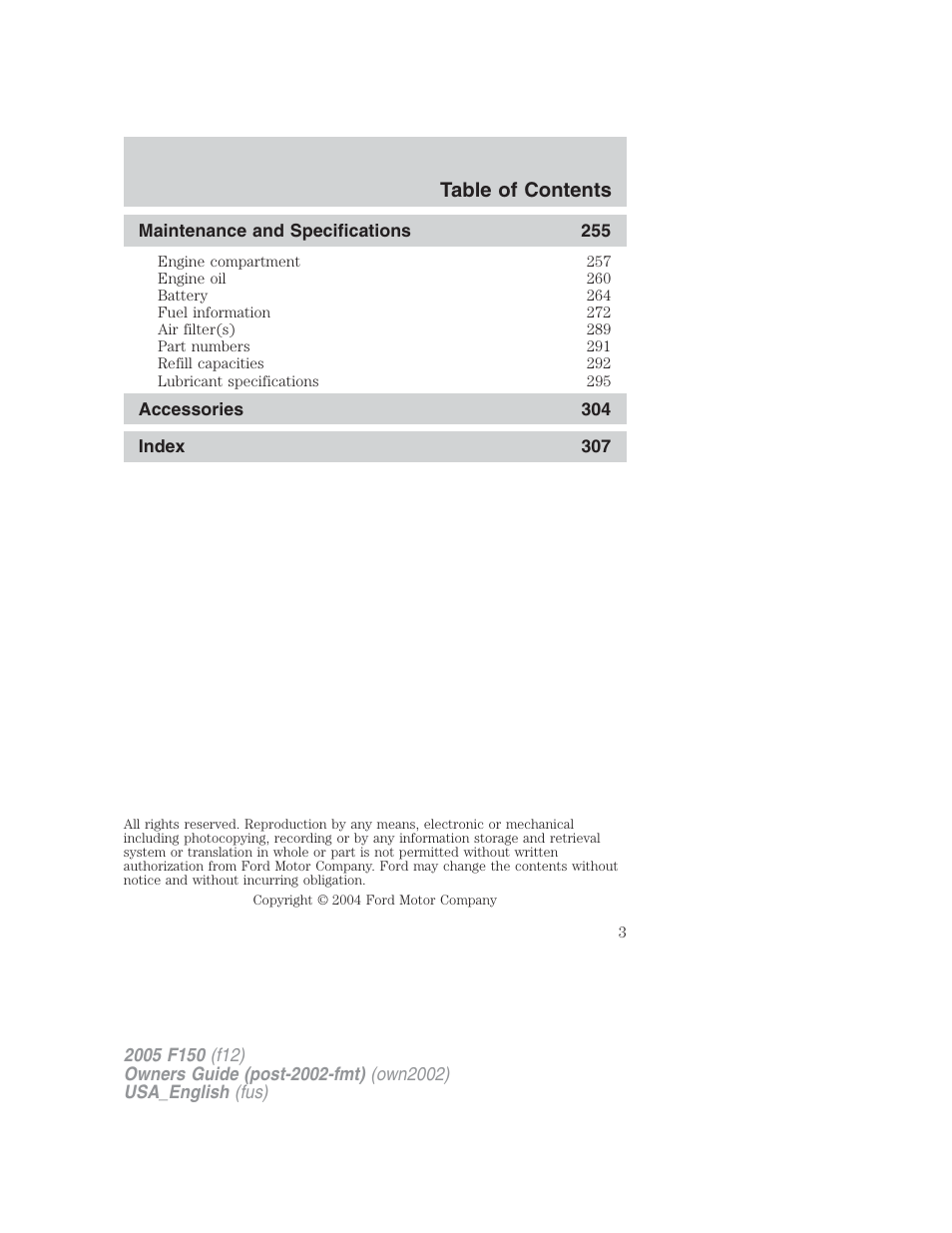 FORD 2005 F-150 v.2 User Manual | Page 3 / 312