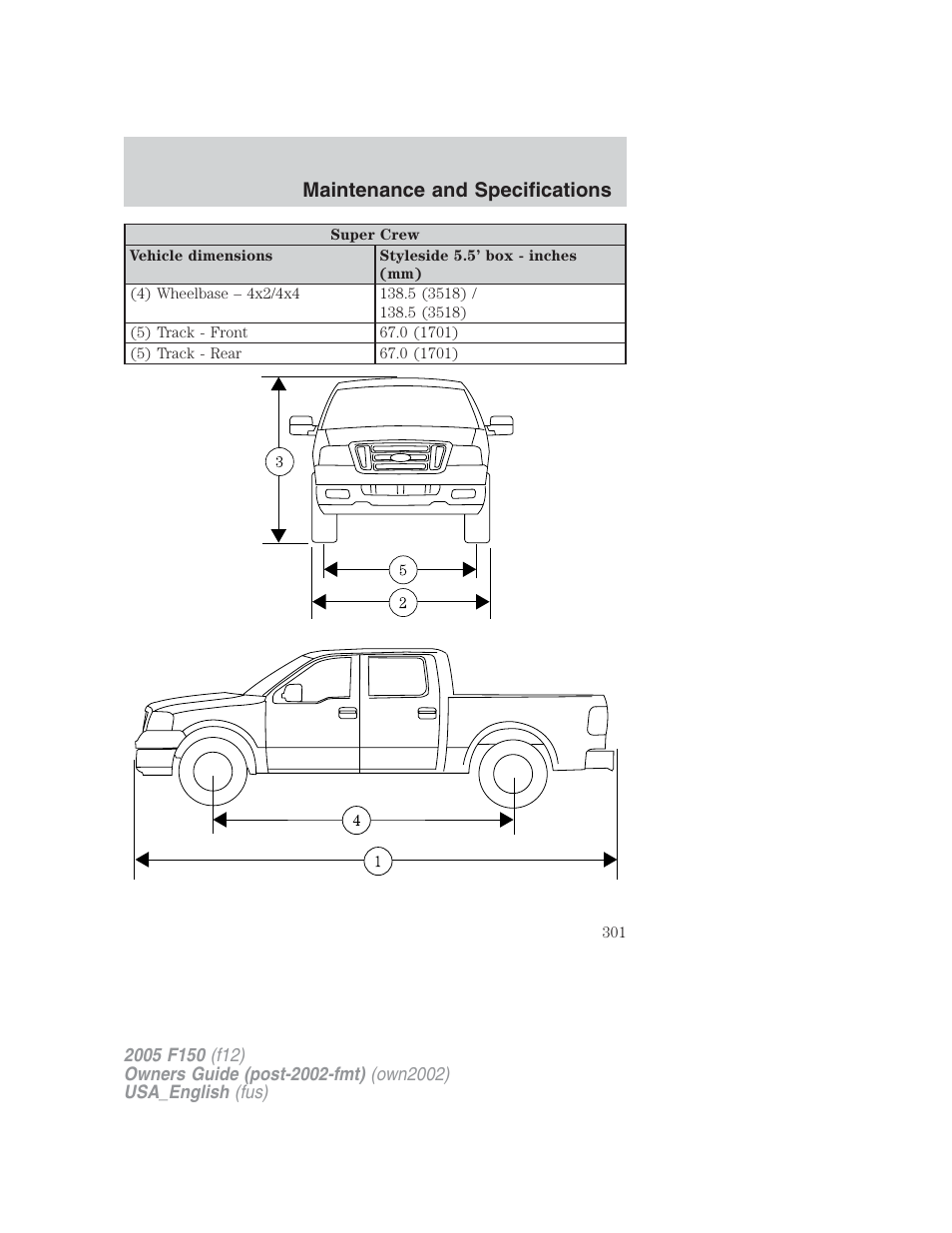 Maintenance and specifications | FORD 2005 F-150 v.2 User Manual | Page 301 / 312