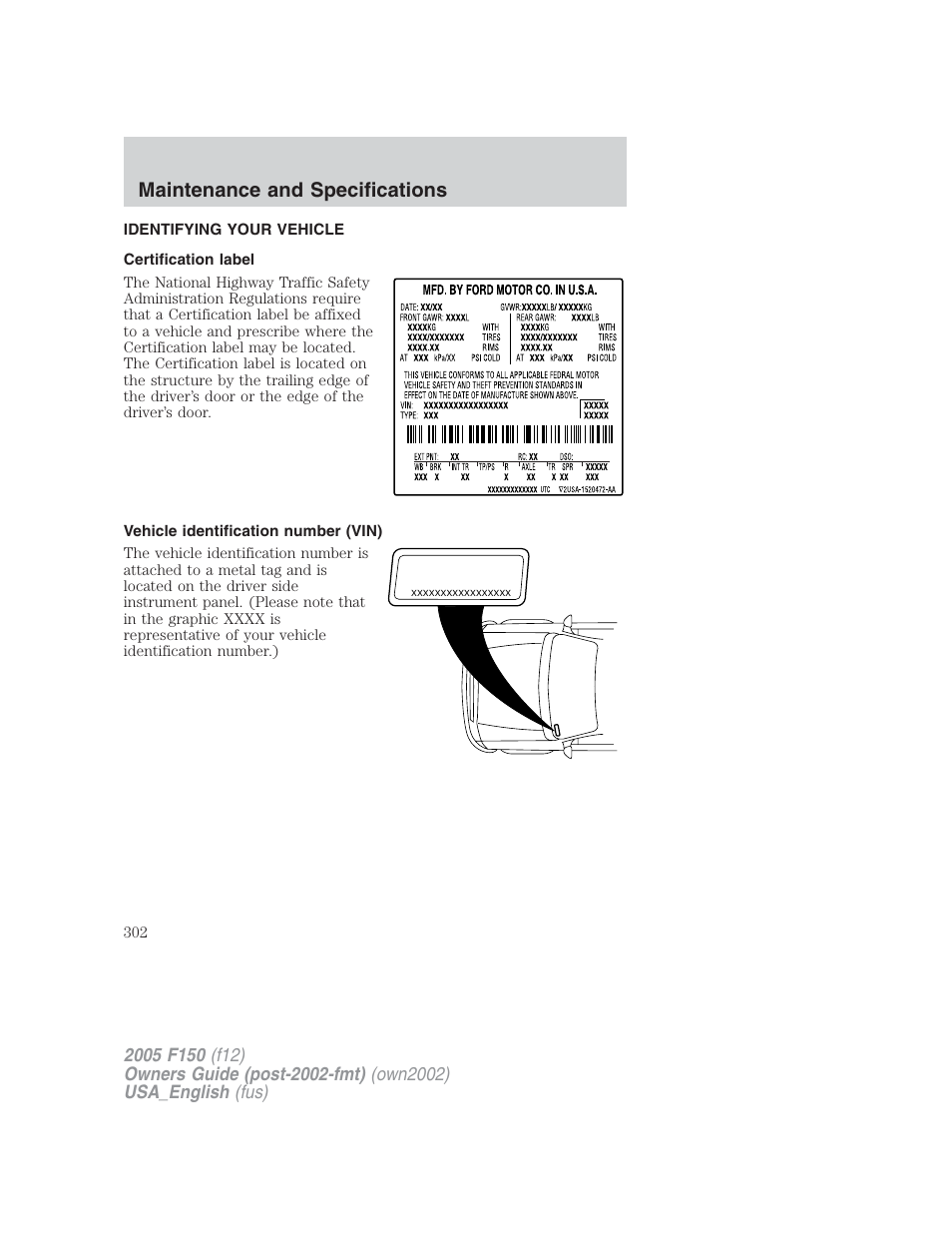 Maintenance and specifications | FORD 2005 F-150 v.2 User Manual | Page 302 / 312