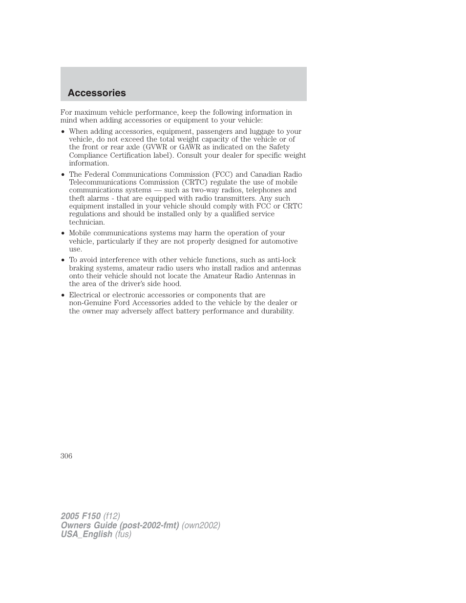 Accessories | FORD 2005 F-150 v.2 User Manual | Page 306 / 312