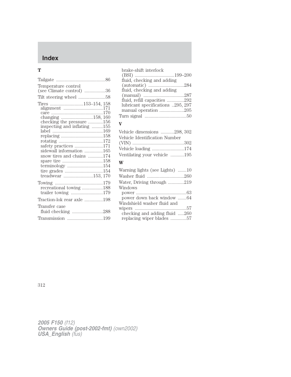 Index | FORD 2005 F-150 v.2 User Manual | Page 312 / 312