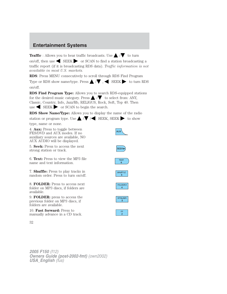 Entertainment systems | FORD 2005 F-150 v.2 User Manual | Page 32 / 312