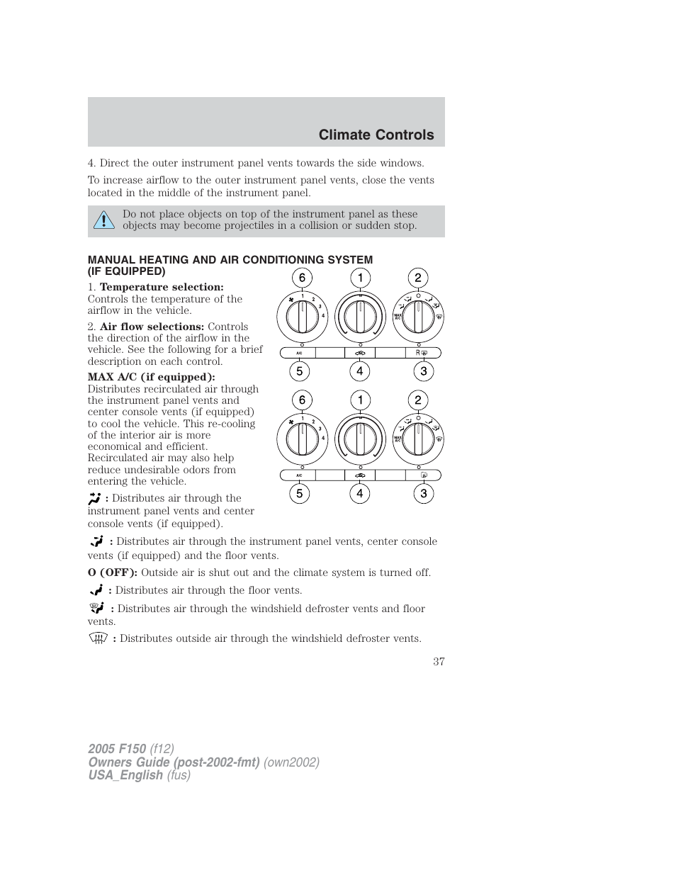 Climate controls | FORD 2005 F-150 v.2 User Manual | Page 37 / 312
